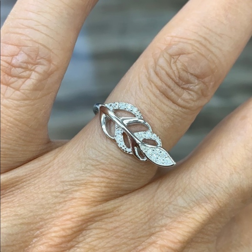 CZ Leave Engagement Ring Wedding Band